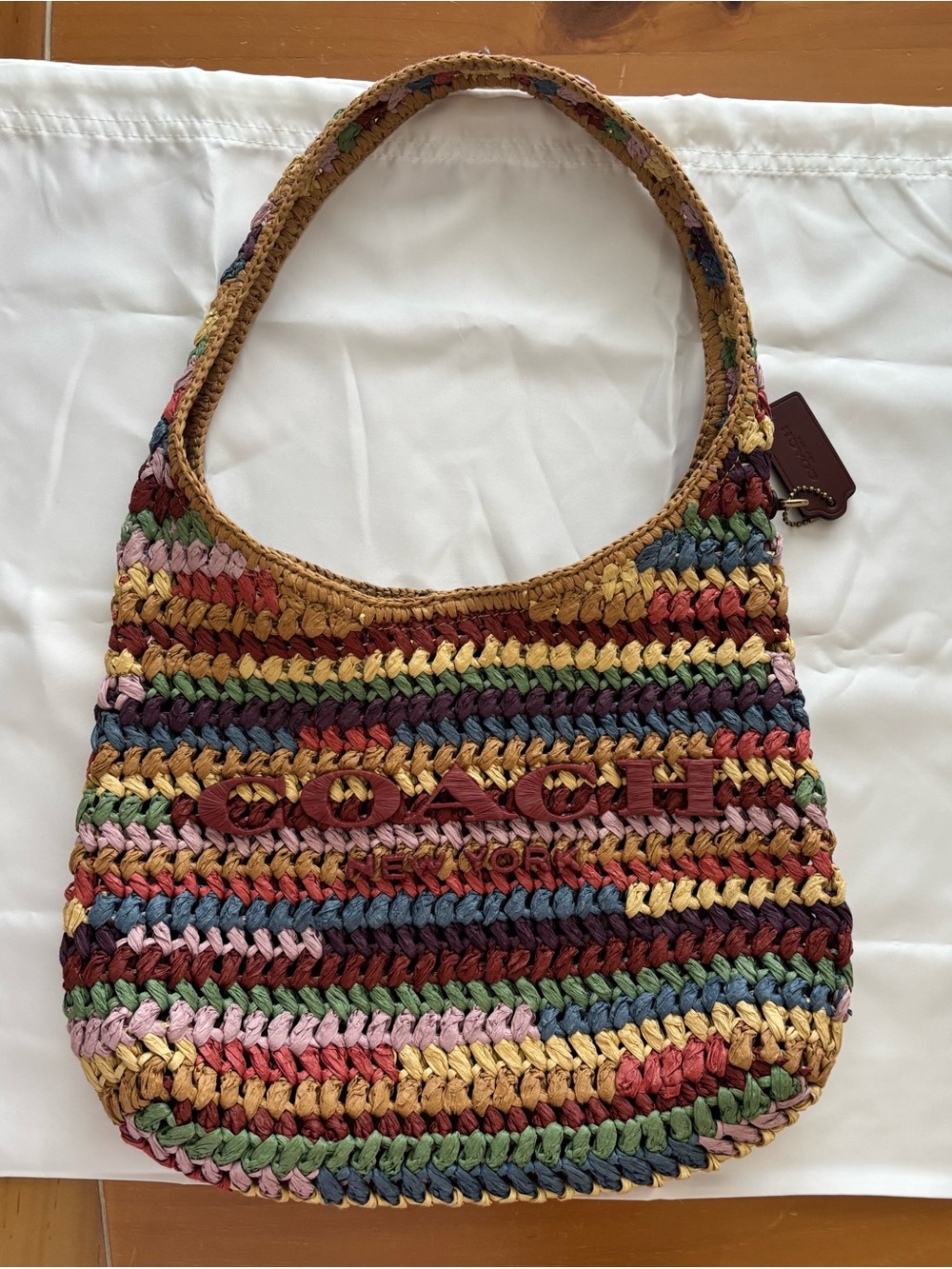Coach Multicolor Crochet Shoulder Bag in Mustard, Green, Blue & Pink